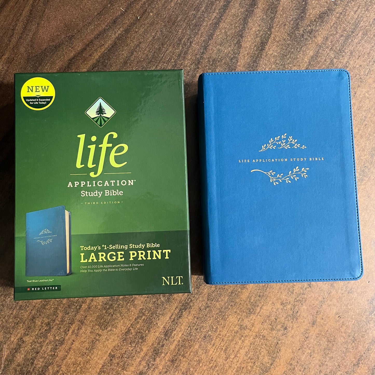 Personalized NLT Large Print Life Application Study Bible - Teal Blue LeatherLike - Custom Imprinted with name engraved 9781496439352
