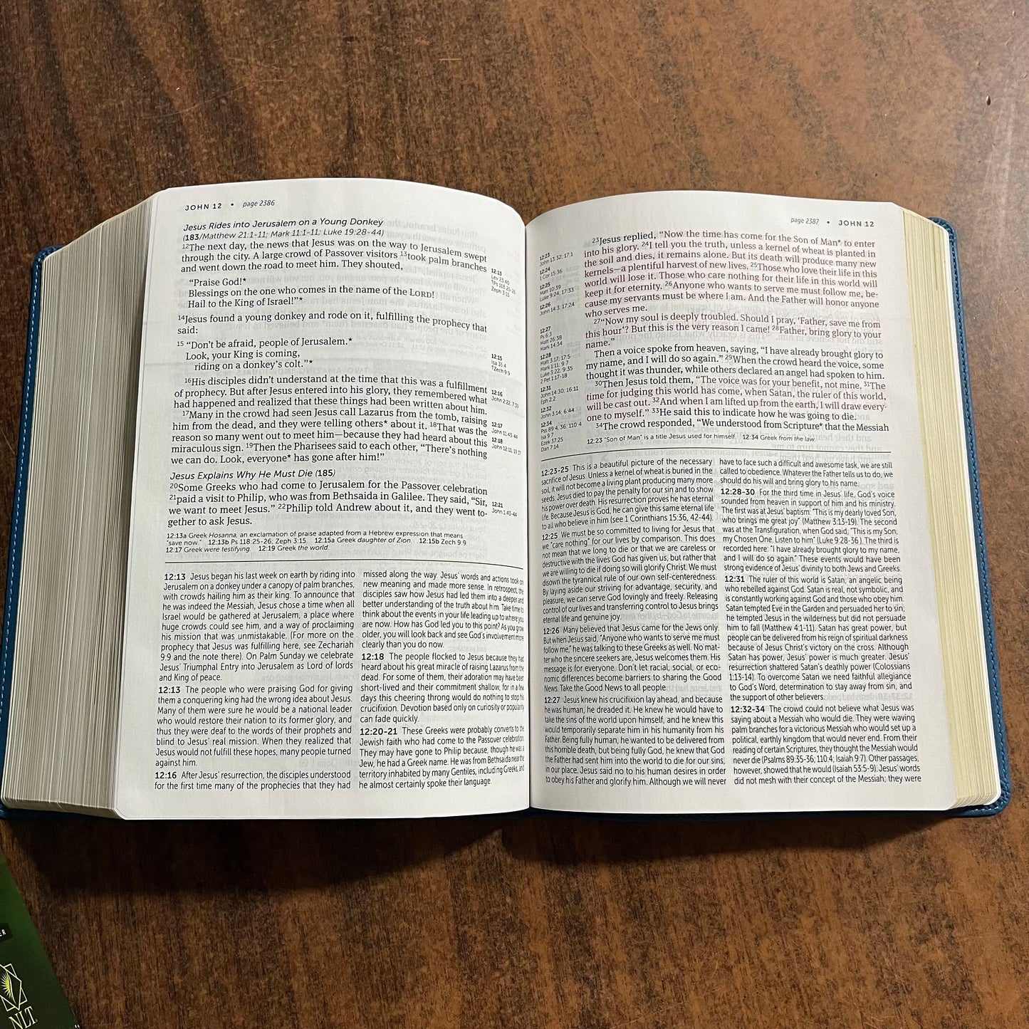 Personalized NLT Large Print Life Application Study Bible - Teal Blue LeatherLike - Custom Imprinted with name engraved 9781496439352