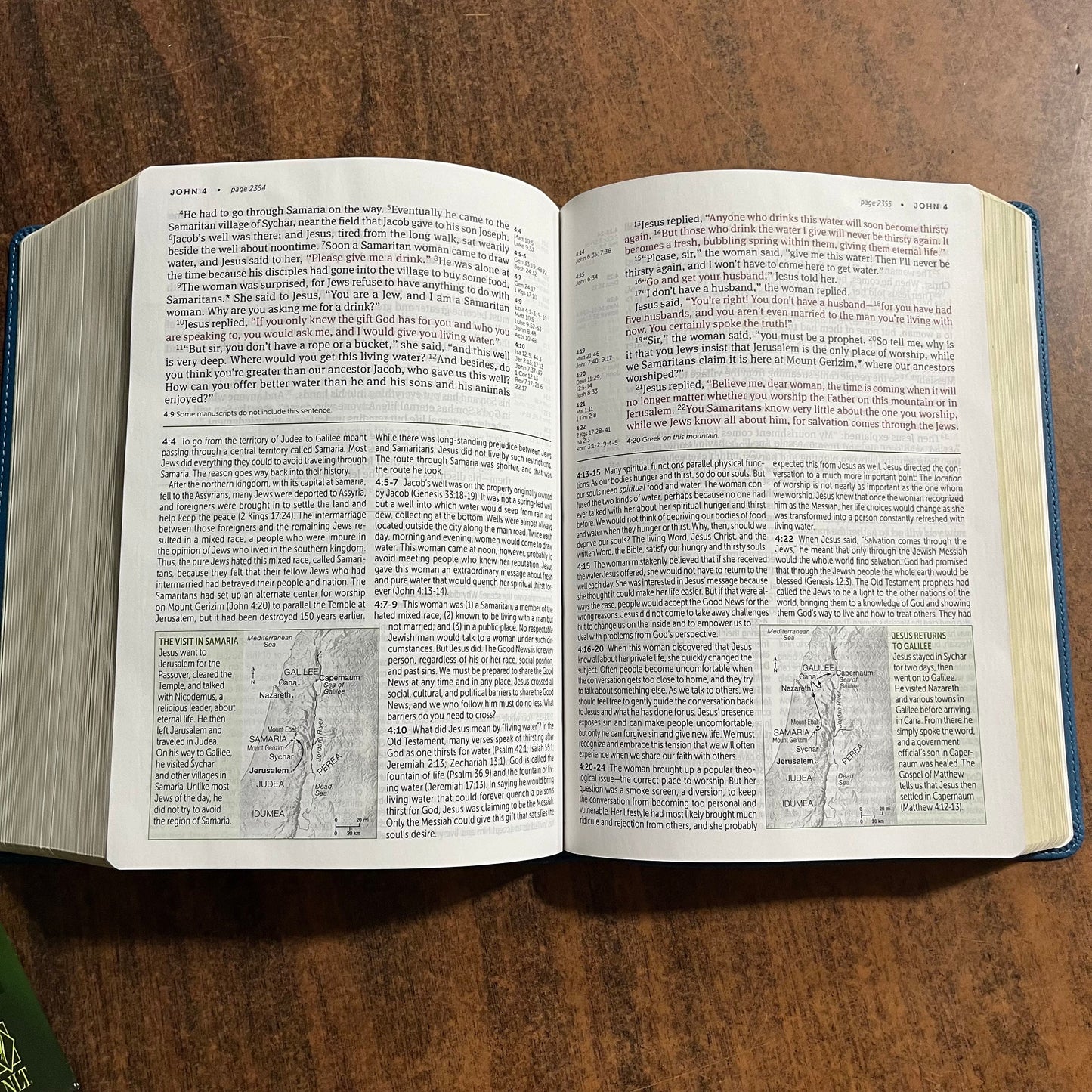 Personalized NLT Large Print Life Application Study Bible - Teal Blue LeatherLike - Custom Imprinted with name engraved 9781496439352