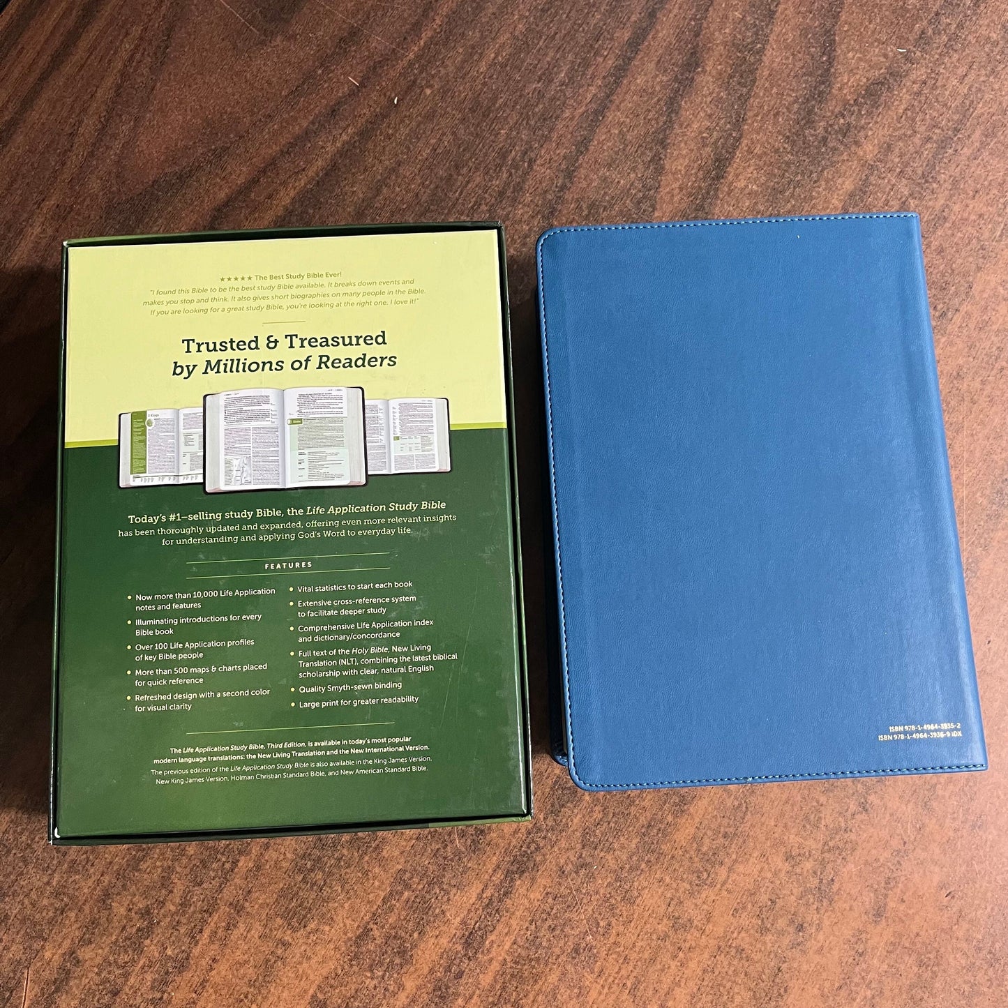 Personalized NLT Large Print Life Application Study Bible - Teal Blue LeatherLike - Custom Imprinted with name engraved 9781496439352