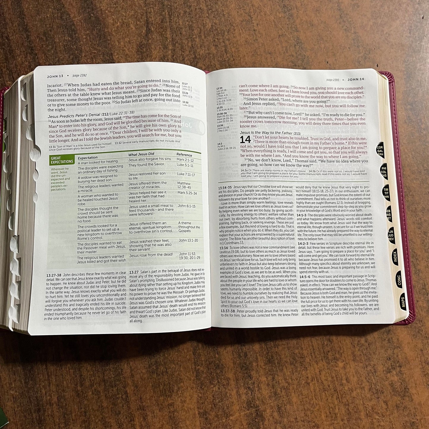 Personalized NLT Large Print Life Application Study Bible Thumb Indexed - Berry LeatherLike - Custom Imprinted name engraved, 9781496446855