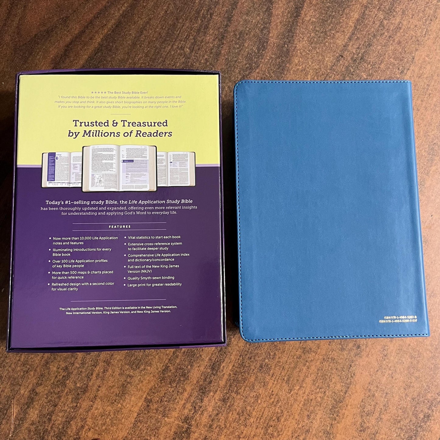 Personalized NKJV Large Print Life Application Study Bible Thumb Indexed - Teal Blue LeatherLike - Custom Imprinted with name engraved 9781496452085