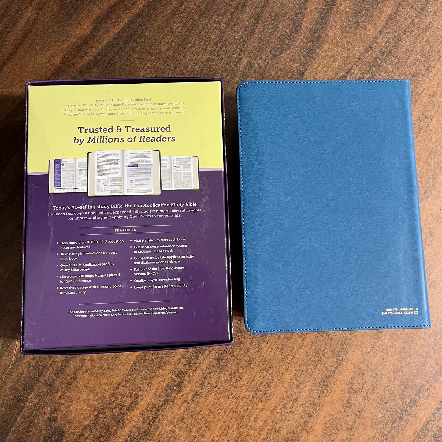 Personalized NKJV Large Print Life Application Study Bible - Teal Blue LeatherLike - Custom Imprinted with name engraved, ISBN 9781496452078