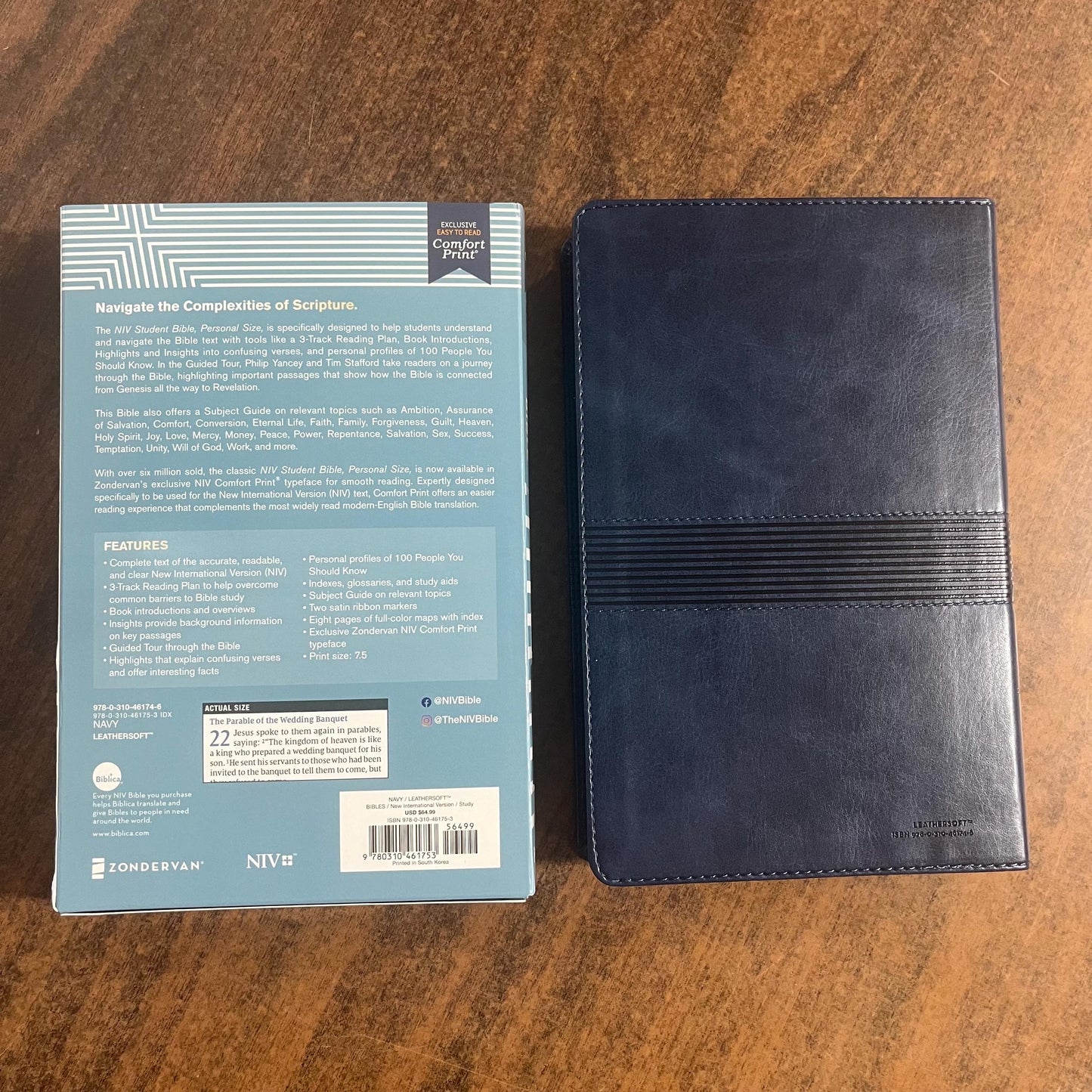 Personalized NIV Student Bible Personal Size Thumb Indexed - Teen Study Bible - Navy LeatherSoft - Custom Imprinted with name, 9780310461753