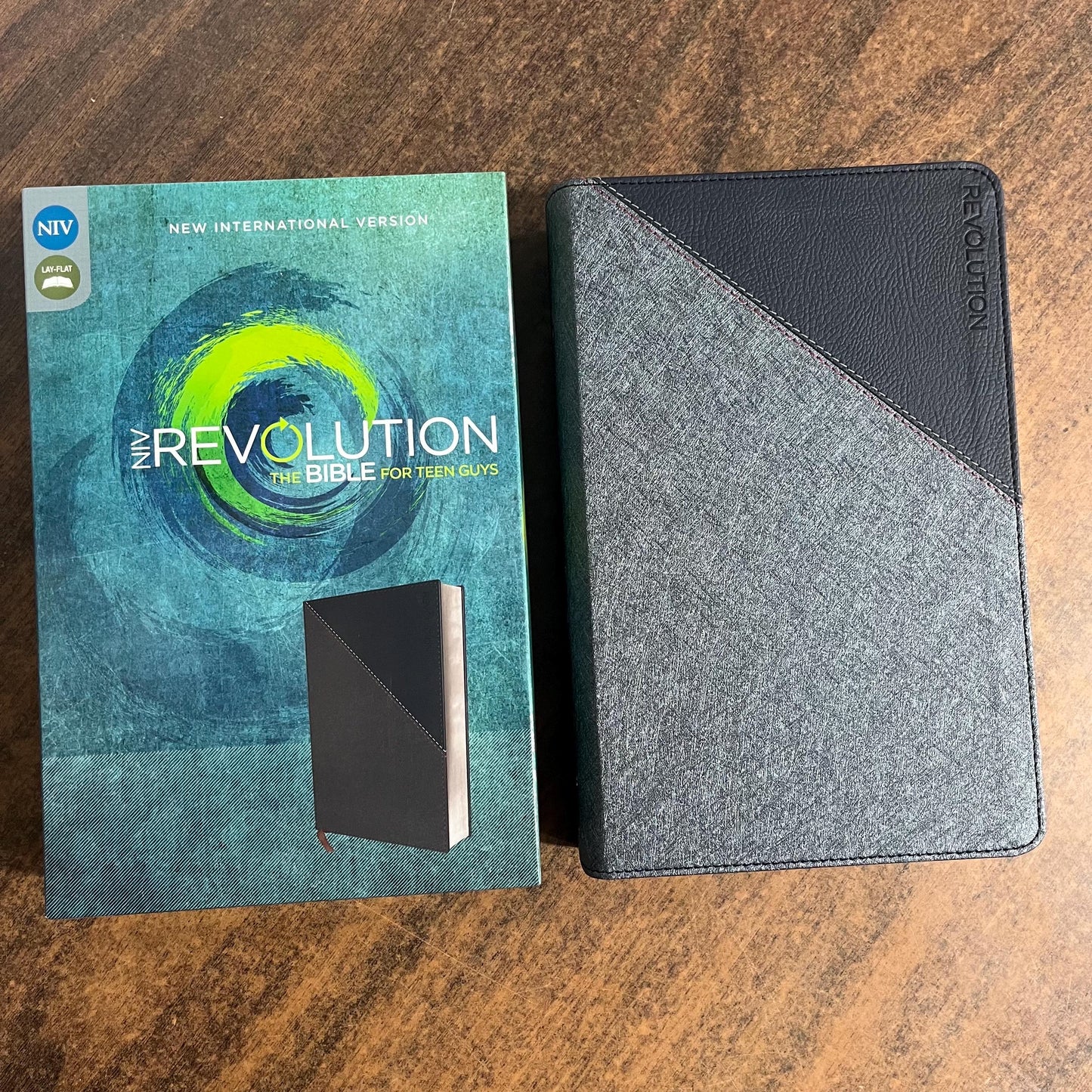 Personalized NIV Revolution Teen Study Bible - Charcoal / Navy DuoTone - Custom Imprinted with a name - 9780310080008