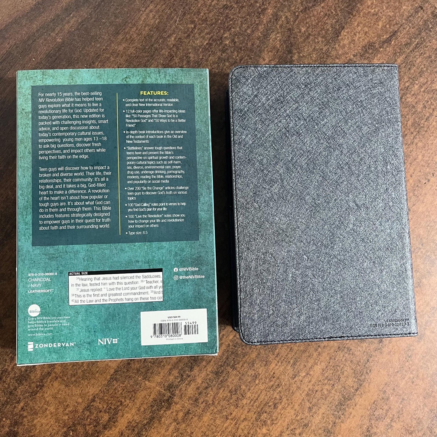 Personalized NIV Revolution Teen Study Bible - Charcoal / Navy DuoTone - Custom Imprinted with a name - 9780310080008