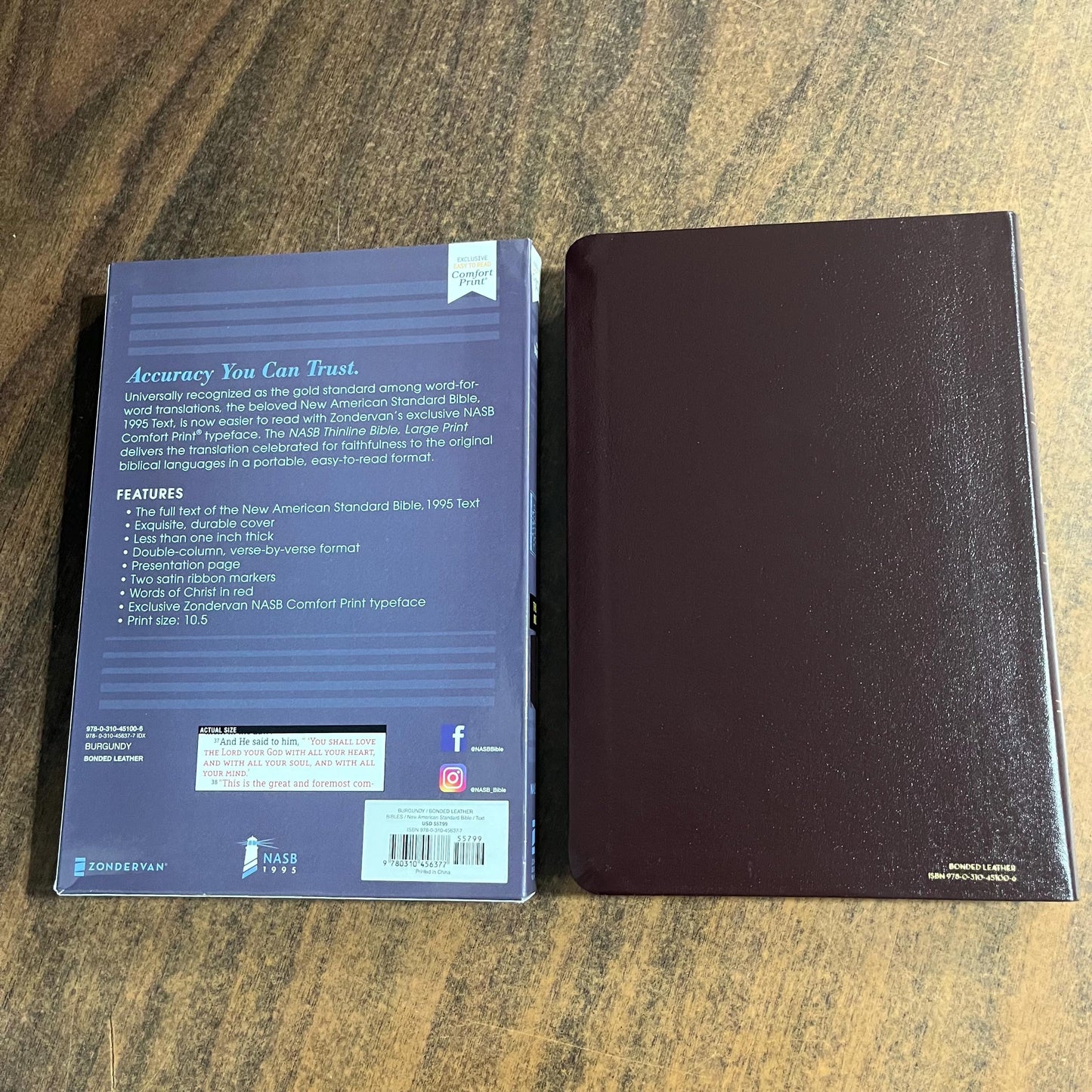 Personalized NASB Large Print Thinline Bible Thumb Indexed- Burgundy Bonded Leather - Custom Imprinted bible, nasb 1995, 9780310456377