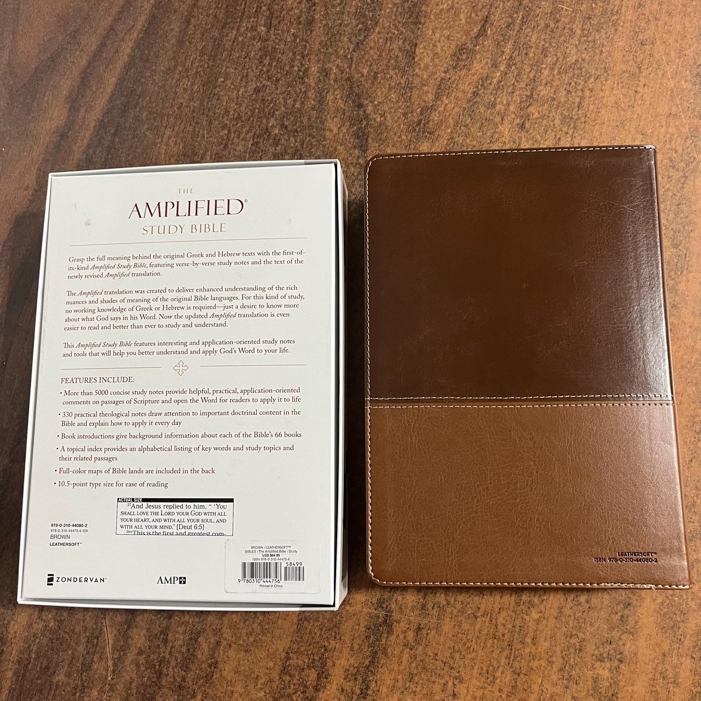 Personalized Amplified Study Bible Large Print Thumb Indexed - Brown LeatherSoft - Custom Imprinted with a name, 9780310444756