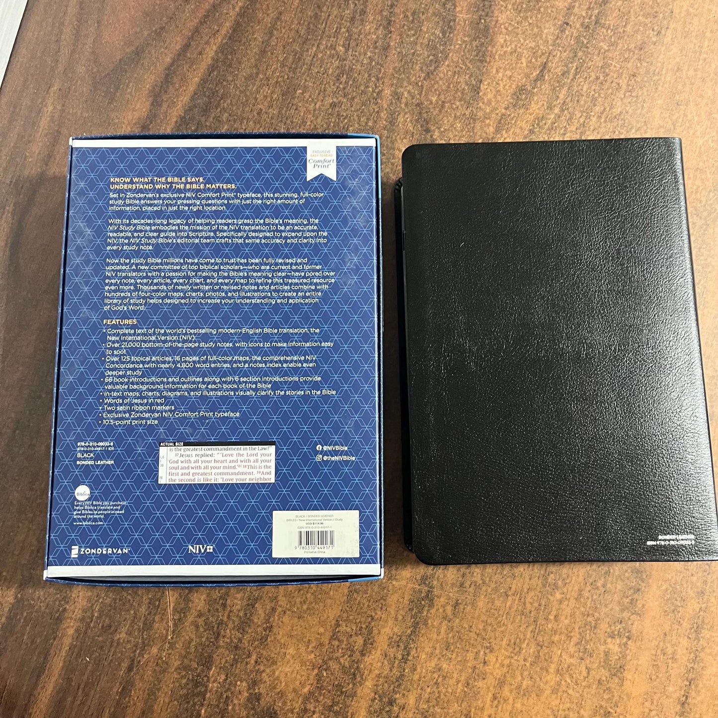 Personalized Bible NIV Large Print Study Bible Thumb Indexed - Black Bonded Leather - Custom Imprinted with name, 9780310449171