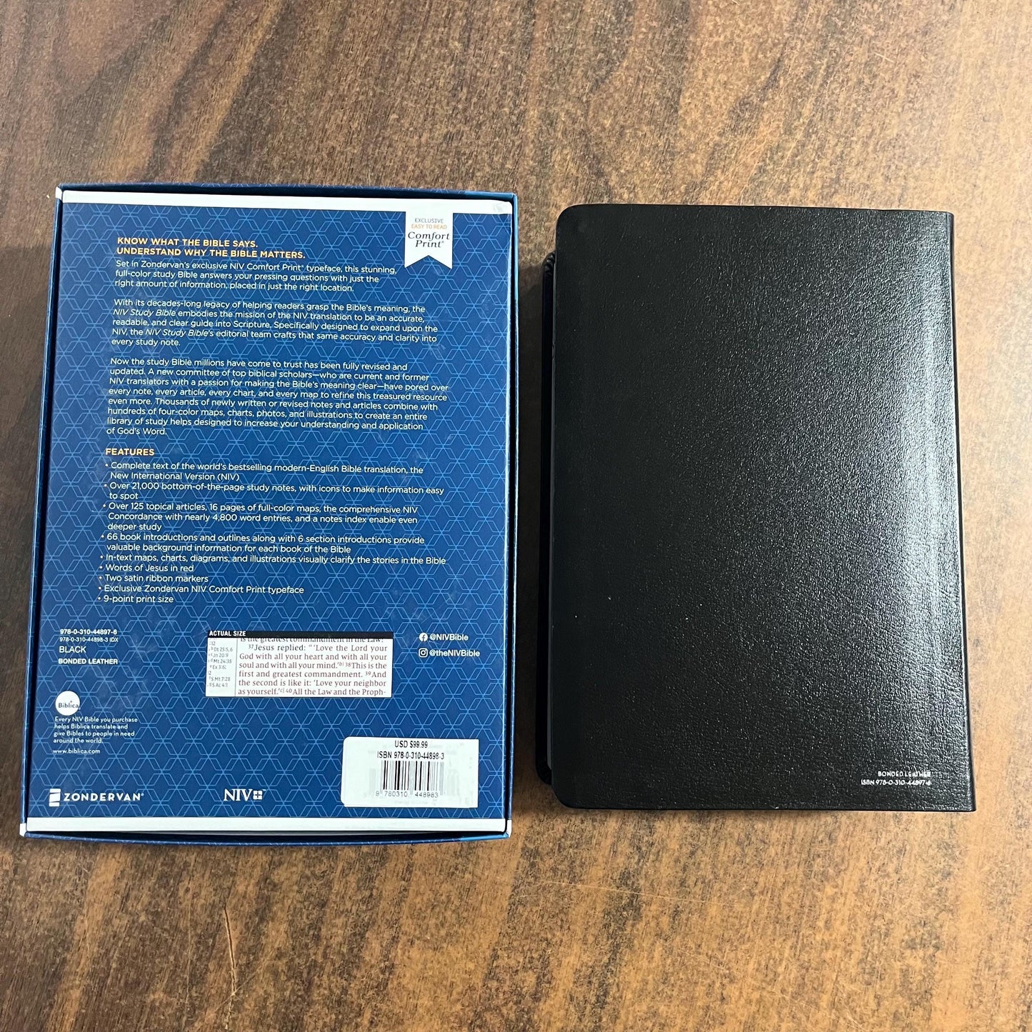 Personalizable NIV Study Bible Thumb Indexed - Black Bonded Leather - Custom Imprinted with a name, 9780310448983