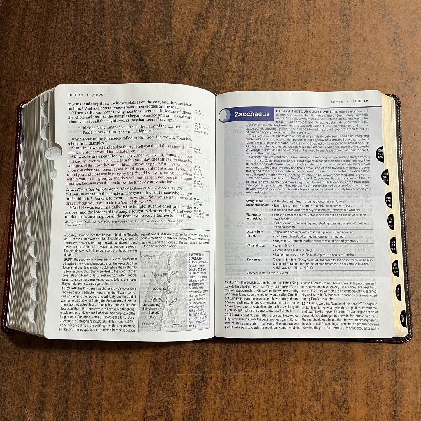Personalized NKJV Large Print Life Application Study Bible Thumb Indexed - Brown / Mahogany LeatherLike -Custom Imprinted with name engraved 9781496452061