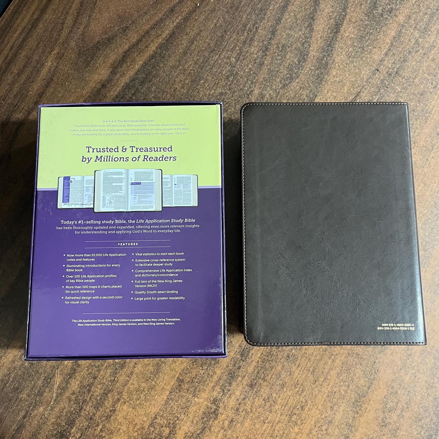 Personalized NKJV Large Print Life Application Study Bible Thumb Indexed - Brown / Mahogany LeatherLike -Custom Imprinted with name engraved 9781496452061