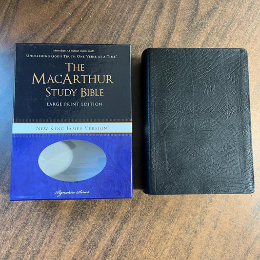 Personalized NKJV MacArthur Study Bible Large Print - Black Bonded Leather - Custom Imprinted with name - 9781418542245