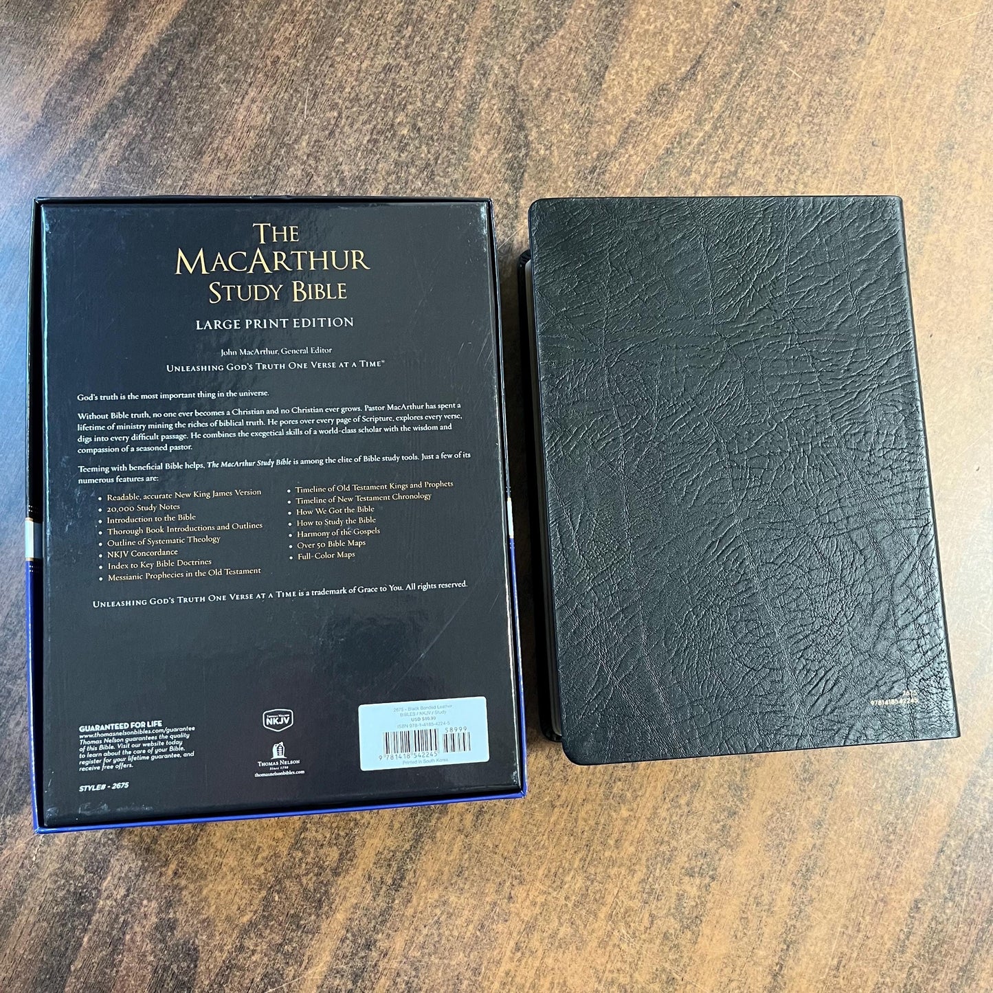 Personalized NKJV MacArthur Study Bible Large Print - Black Bonded Leather - Custom Imprinted with name - 9781418542245