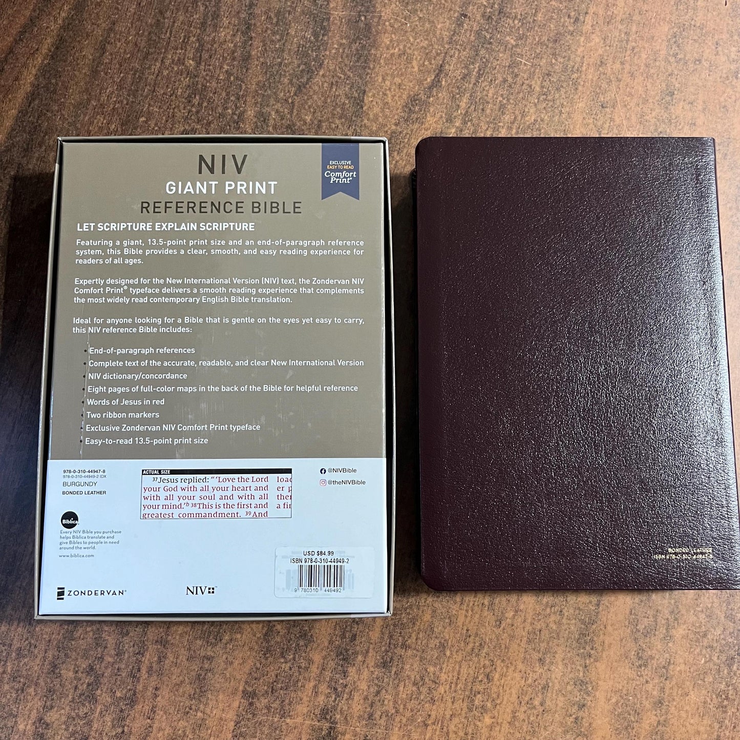 Personalized NIV Giant Print Reference Bible Thumb Indexed - Burgundy Bonded Leather, Custom Imprinted with a name, 9780310449492
