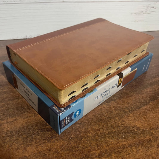 Personalized NIV Large Print Personal Size Bible Thumb Indexed - Brown LeatherSoft - Custom Imprinted with name 9780310458821