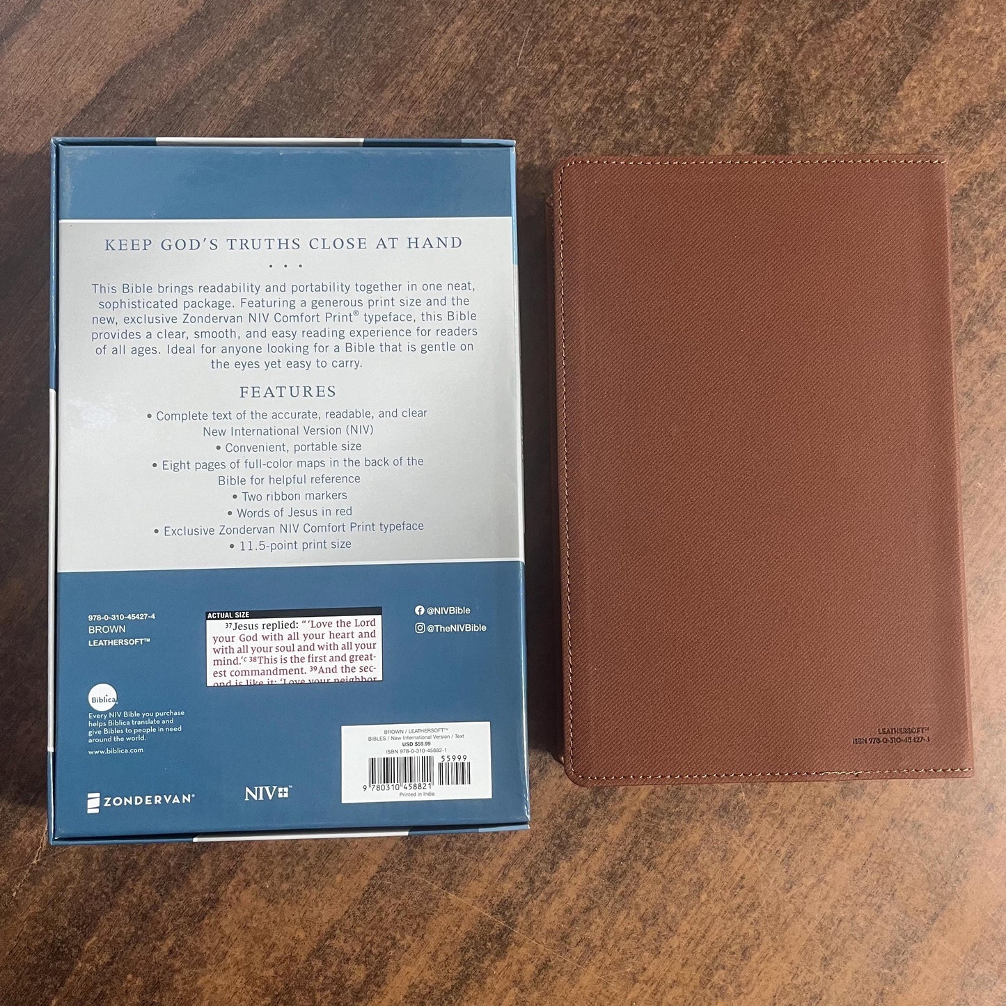 Personalized NIV Large Print Personal Size Bible Thumb Indexed - Brown LeatherSoft - Custom Imprinted with name 9780310458821