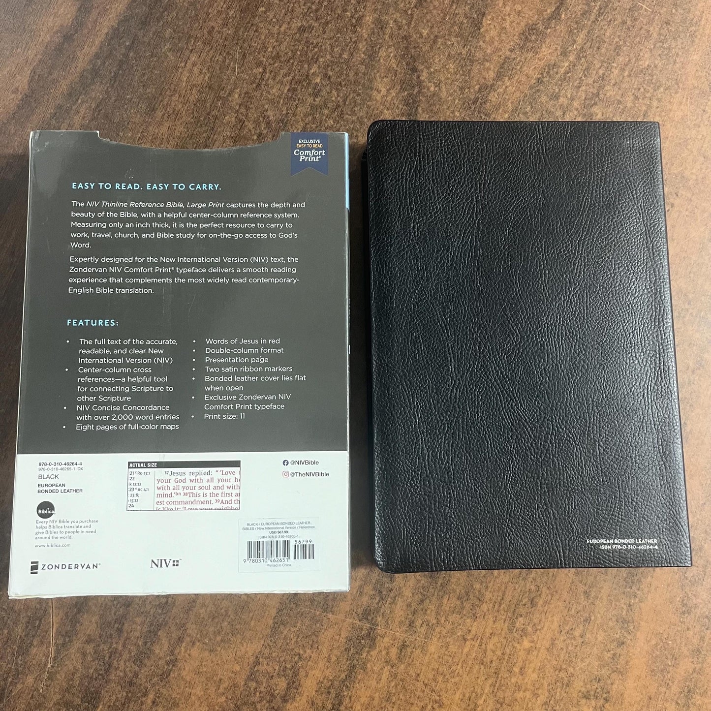 Personalized NIV Large Print Thinline Reference Bible Thumb Indexed - Black Bonded Leather Cover Custom Imprinted a name, 9780310462651