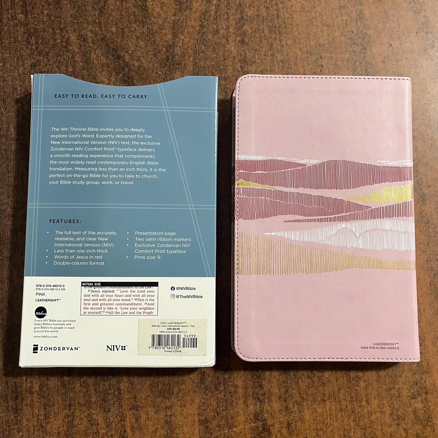 Personalized NIV Thinline Bible Thumb Indexed - Pink LeatherSoft, Custom Imprinted with a name, ISBN 9780310462132