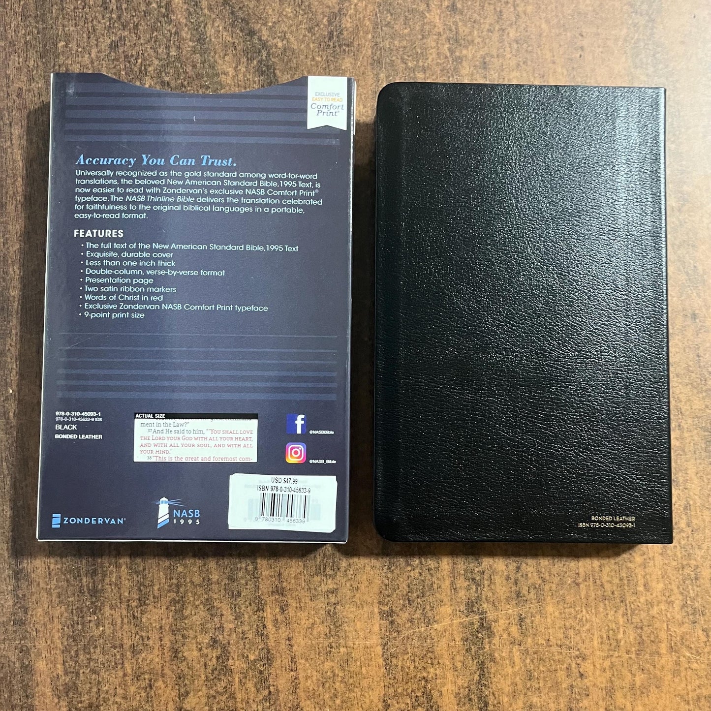 Personalized NASB Thinline Bible Thumb Indexed - Black Bonded Leather, Custom Imprinted with a name, NASB 1995, 9780310456339