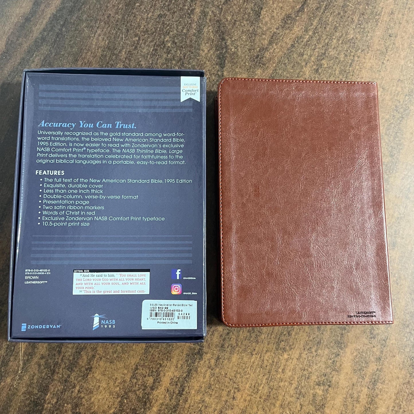 Personalized NASB Large Print Thinline Bible - Brown LeatherSoft - Custom Imprinted bible with a name, nasb 1995, 9780310451020
