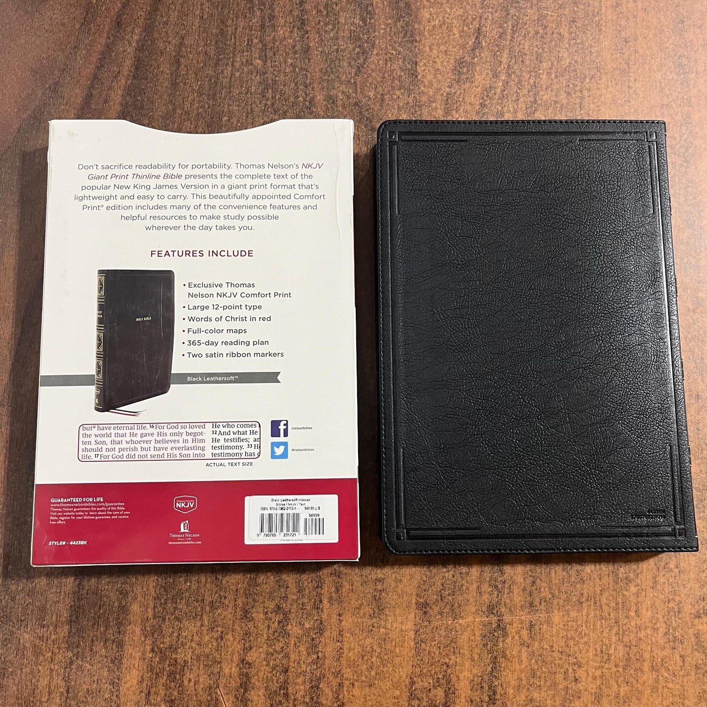 Personalized NKJV Giant Print Thinline Bible Thumb Indexed - Black Leathersoft - Custom Imprinted with a name isbn 9780785231721