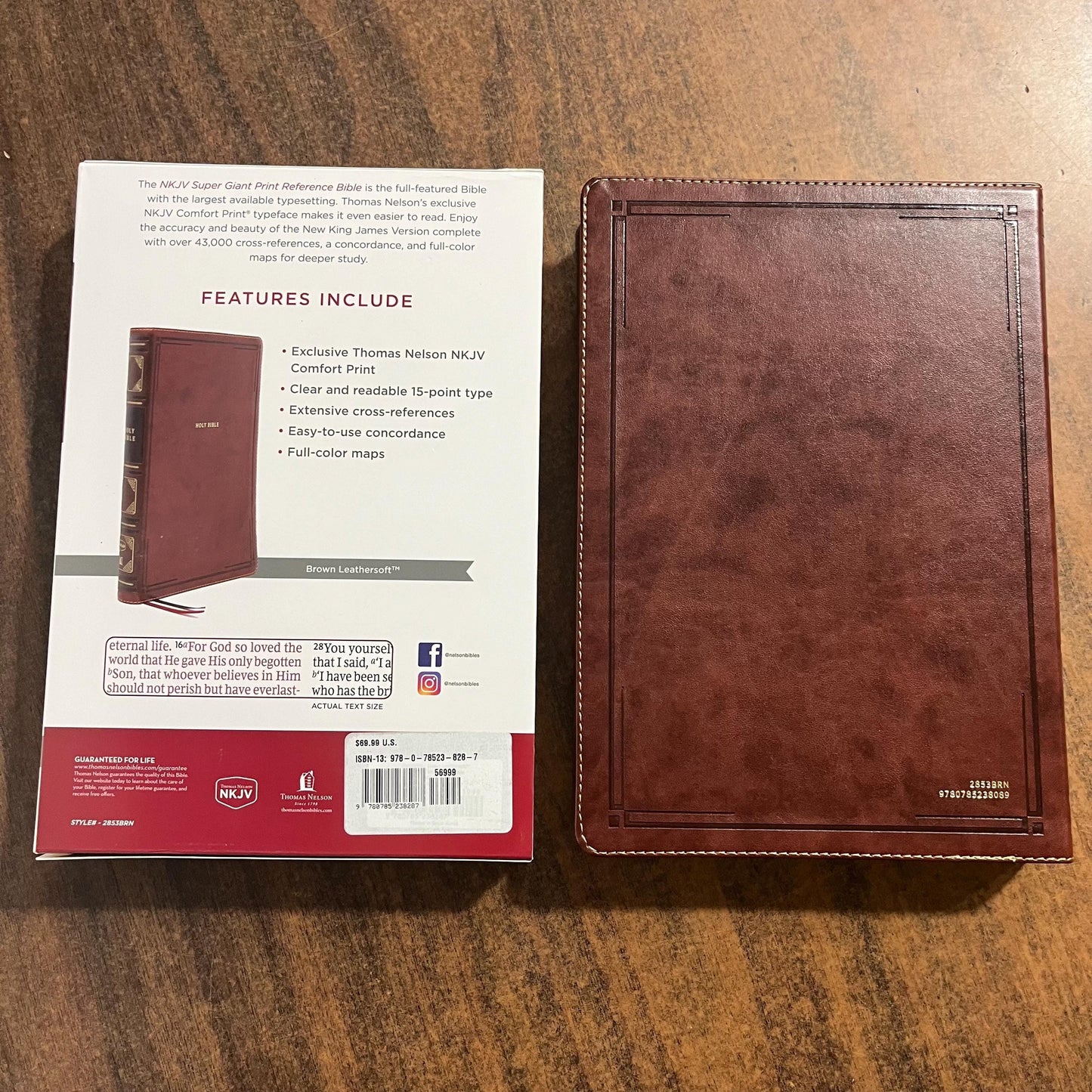 Personalized NKJV Super Giant Print Reference Bible Thumb Indexed - Brown LeatherSoft - Custom Imprinted with name, 9780785238287