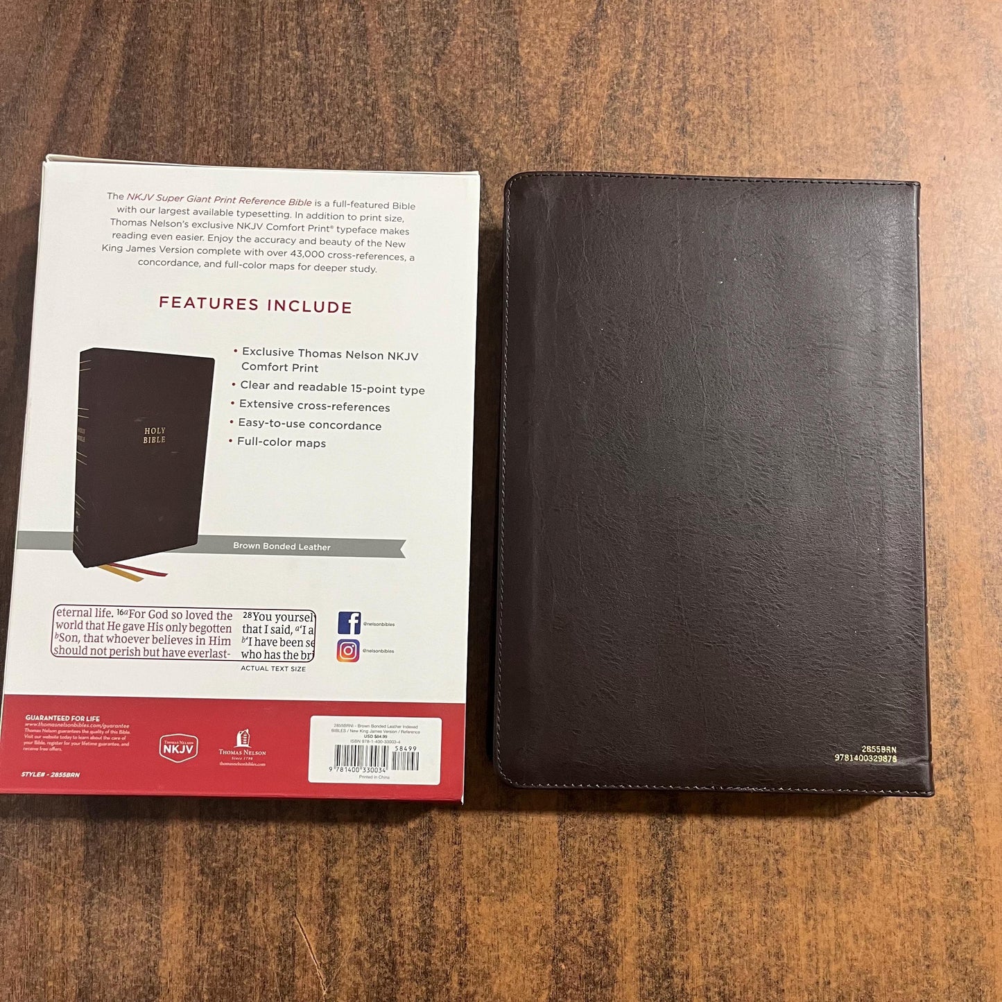 Personalized NKJV Super Giant Print Reference Bible Thumb Indexed- Brown Bonded Leather - Custom Imprinted with name on front 9781400330034