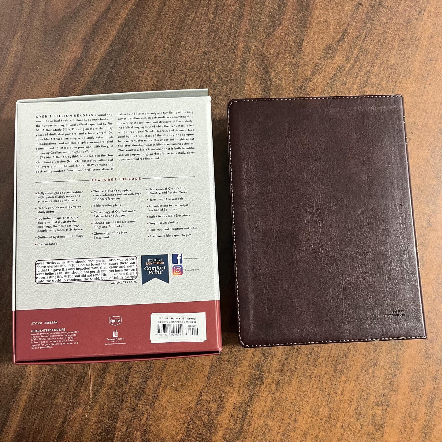 Personalized NKJV MacArthur Study Bible Thumb Indexed - Brown / Mahogany LeatherSoft - Custom Imprinted with name - 9780785223092