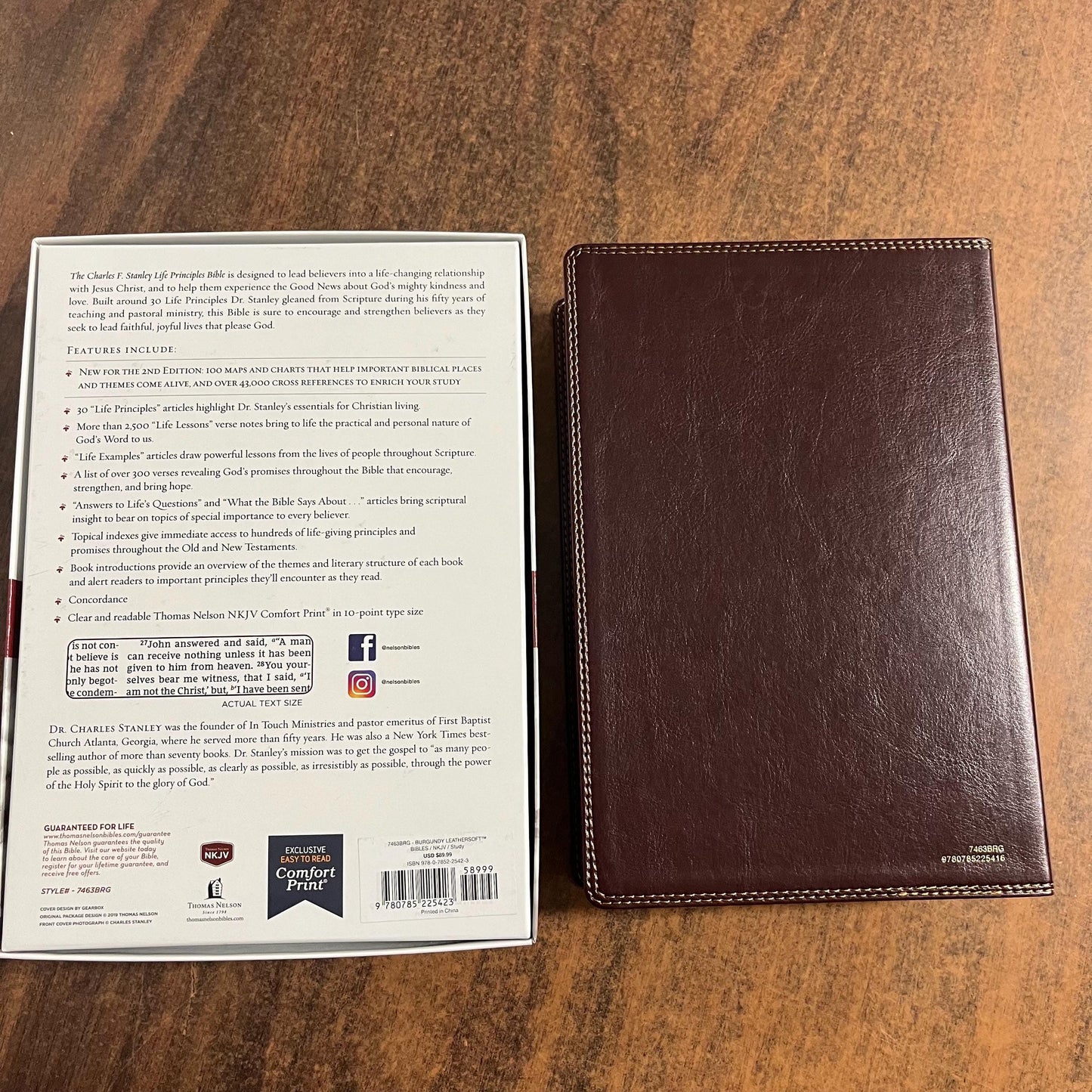 Personalized NKJV Charles Stanley Life Principles Study Bible Thumb Indexed - Burgundy LeatherSoft, Custom Imprinted with name 9780785225423