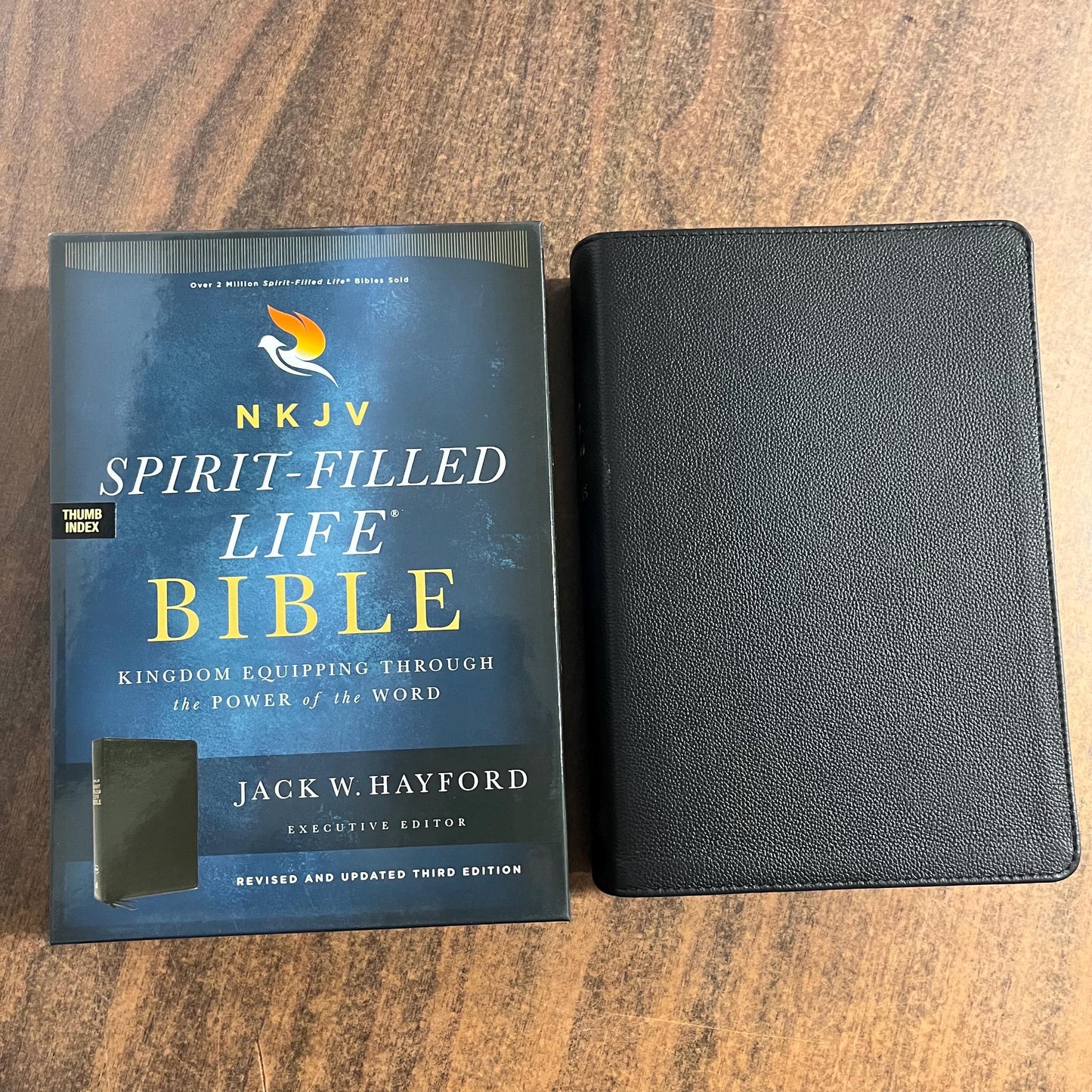 Personalized NKJV Spirit Filled Life Study Bible Thumb Indexed - Black Genuine Leather - Custom Imprinted with a name, 9780529100719