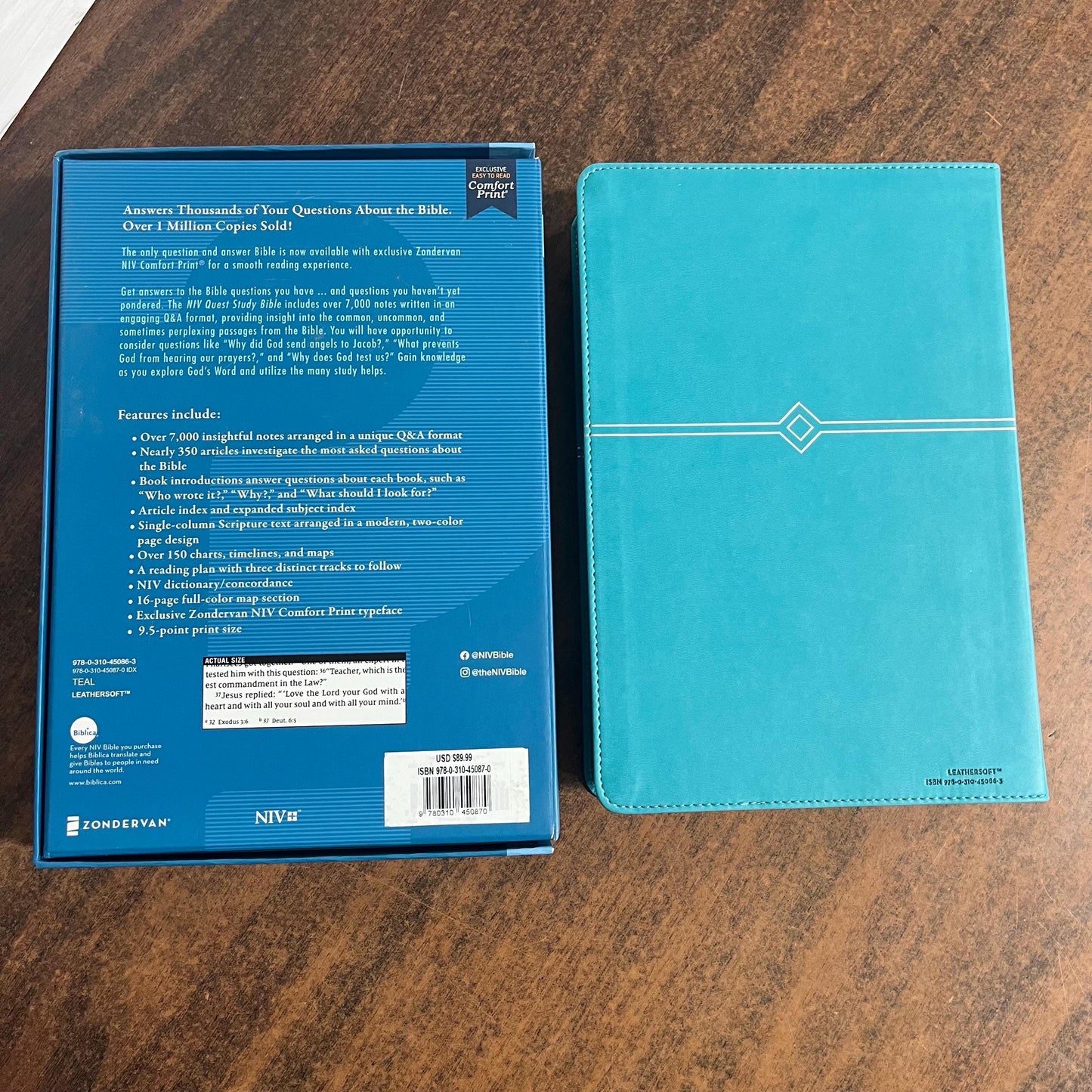 Personalized NIV Quest Study Bible with Thumb Indexed Tabs - Teal LeatherSoft - Custom Imprinted with a name, 9780310450870