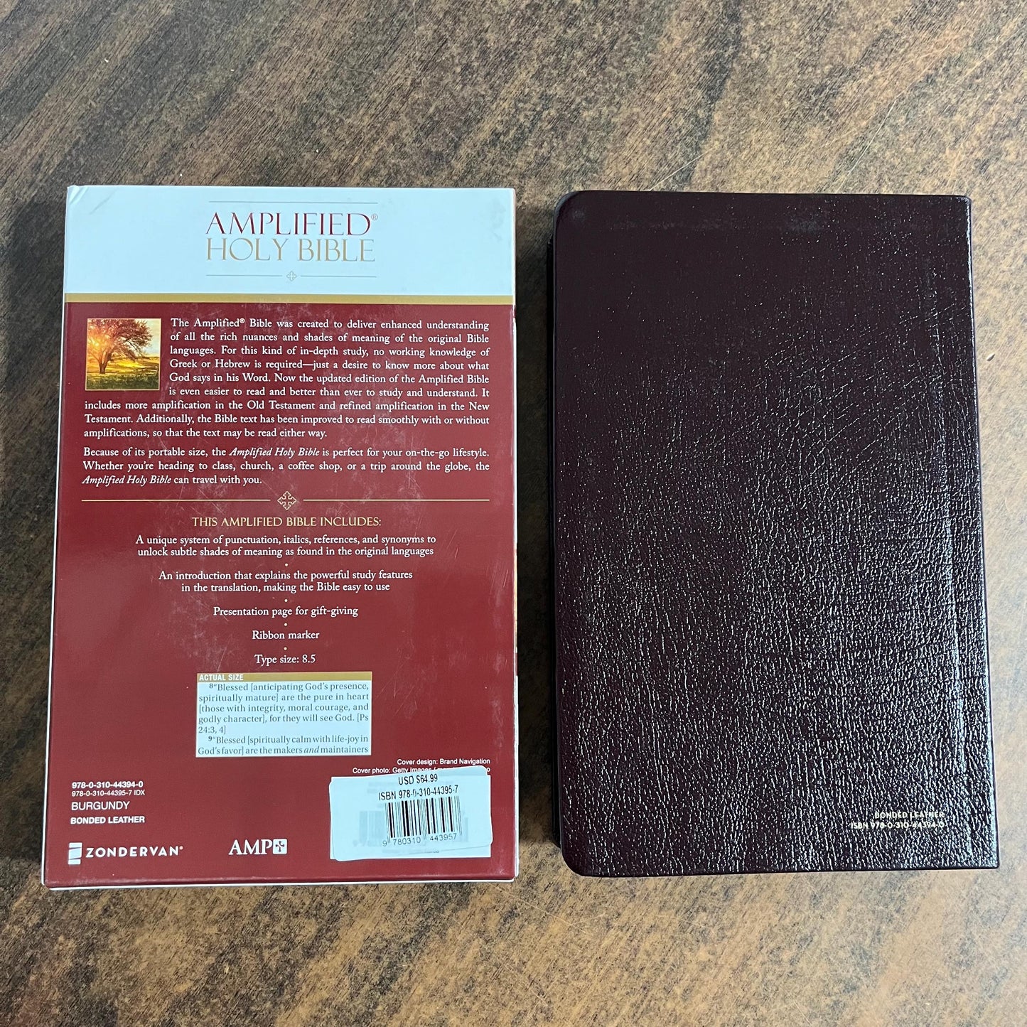 Personalized Amplified Bible Thumb Indexed with book tabs - Burgundy Bonded Leather, custom imprinted with name, 9780310443957