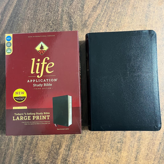 Personalized NIV Large Print Life Application Study Bible - Black Bonded Leather,  Custom Imprinted with a name, 9780310452881