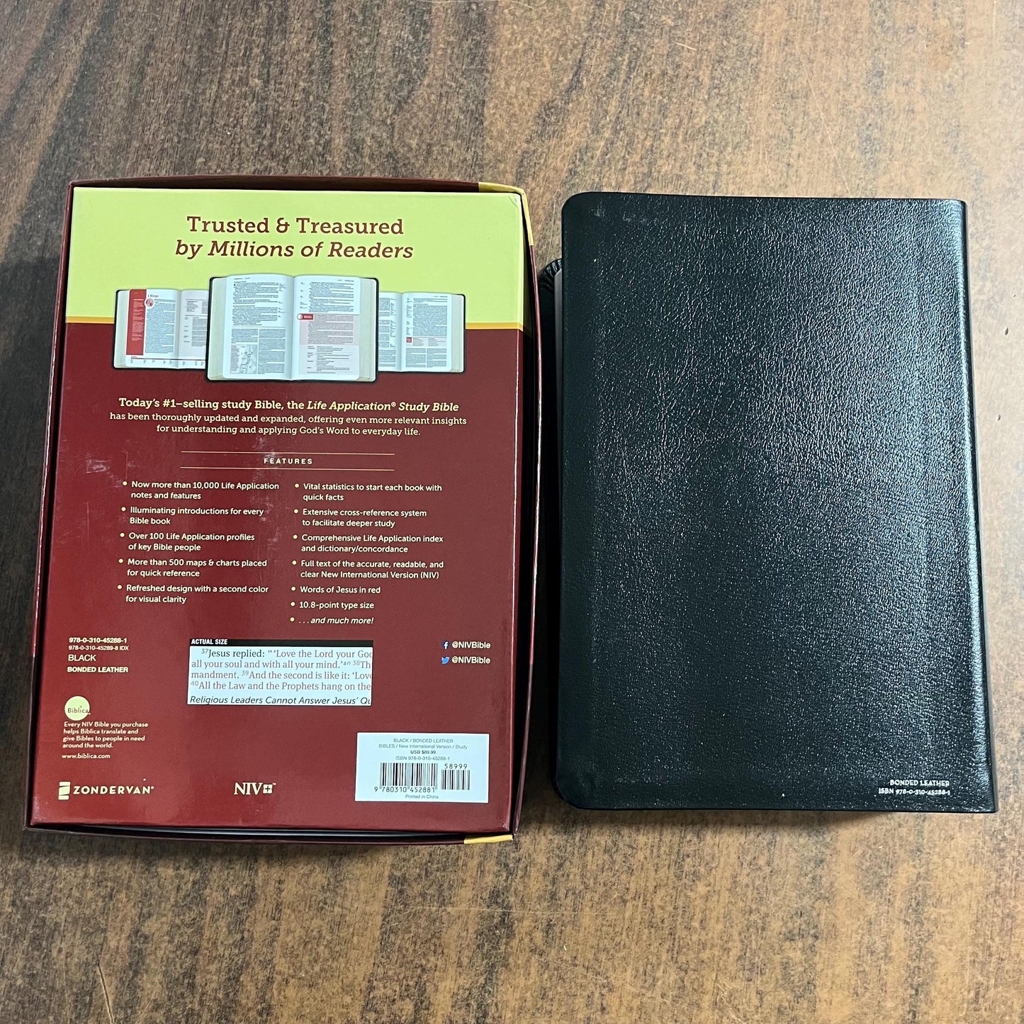 Personalized NIV Large Print Life Application Study Bible - Black Bonded Leather, Custom Imprinted with a name, 9780310452881