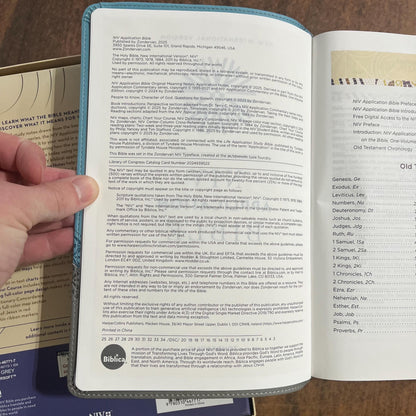 Personalized NIV Application Study Bible - Teal /Grey LeatherSoft - Custom Imprinted name, 9780310467717 (Update to Life Application Bible)