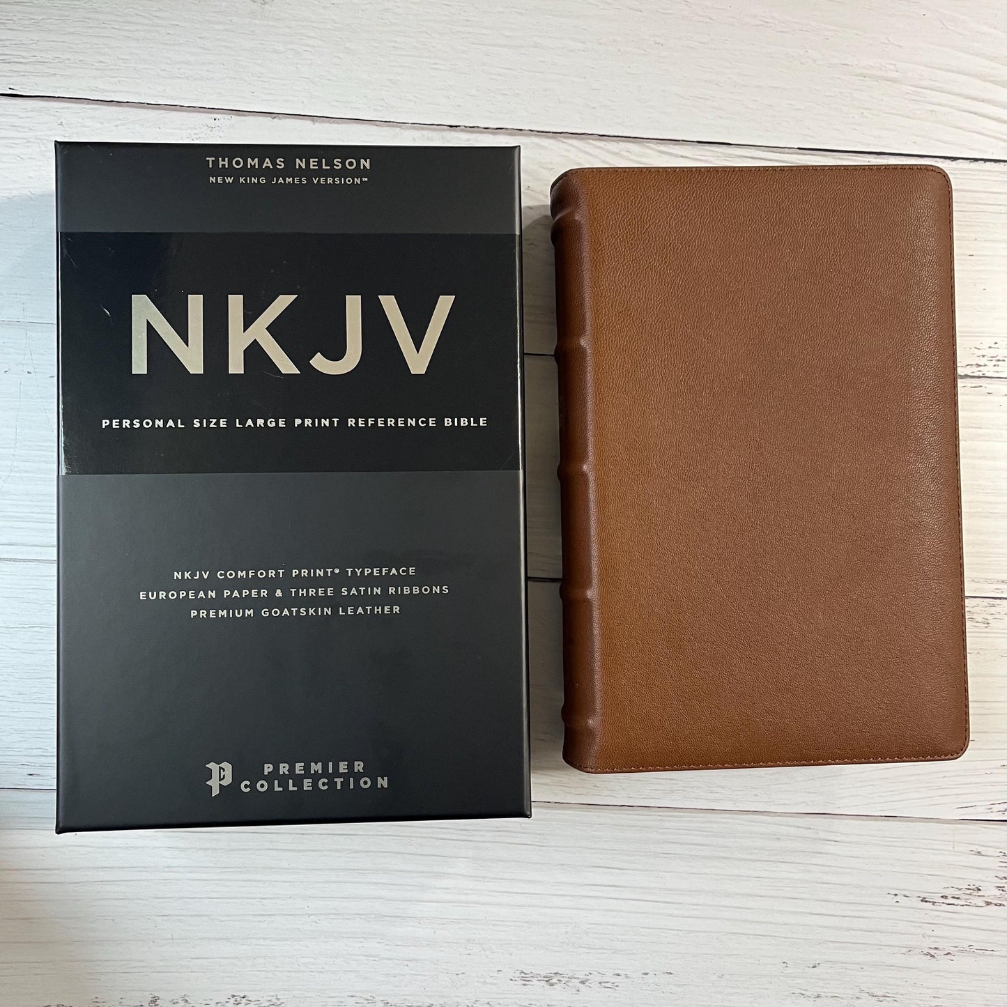 Personalized NKJV Large Print Personal Size Reference Bible - Brown Goatskin Premium Genuine Leather 10.5 pt font 978078528292