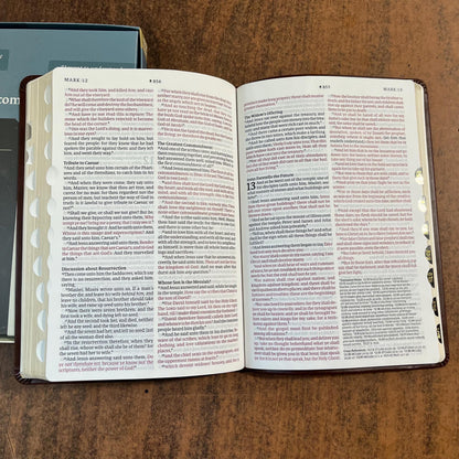 Personalized KJV Large Print Thinline Reference Bible Thumb Indexed - Brown Genuine Leather Cover - Custom Imprinted with name 9781496447265