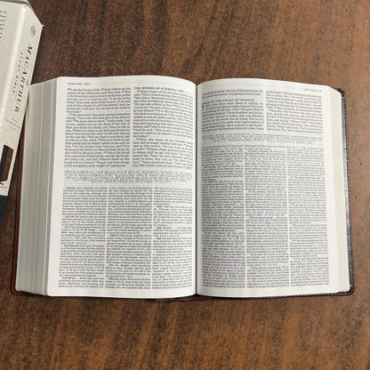 Personalized ESV MacArthur Study Bible, Brown LeatherSoft, Custom Imprinted with a name engraved on cover, ISBN 9780785235521