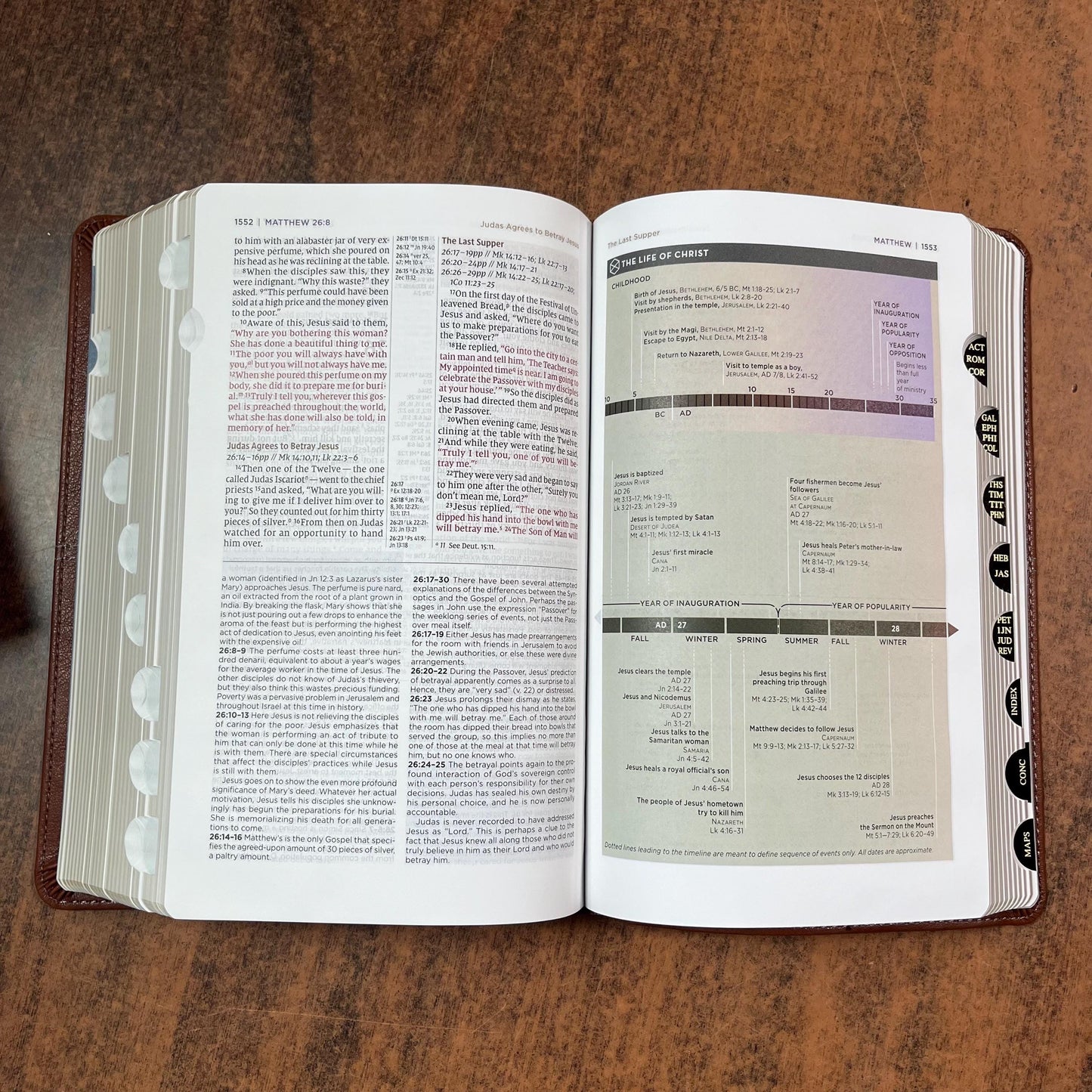 Personalized NIV Personal Size Life Application Study Bible Thumb Indexed - Brown / Slate Blue LeatherSoft -  Custom Imprinted 9780310465256