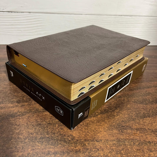 Personalized KJV Large Print Reference Bible Thumb Indexed - Brown Genuine Leather Cover - Custom Imprinted with name 9780785241966