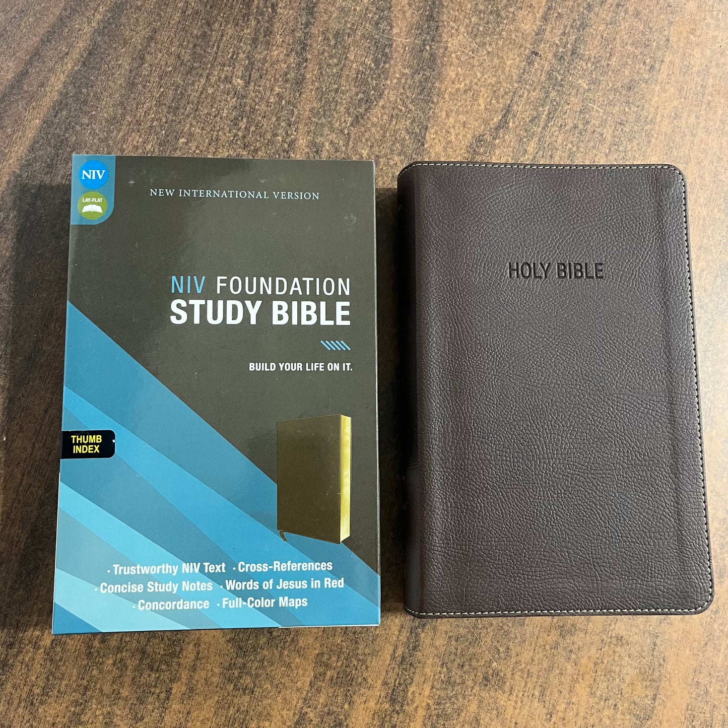 Personalized NIV Foundation Study Bible Thumb Indexed - Brown Leathersoft - Custom Imprinted with a name, ISBN 9780310443780