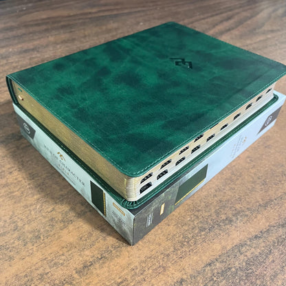 Personalized Mens Bible, CSB Men of Character Study Bible Thumb Indexed, Green LeatherTouch, Custom Imprinted engraved