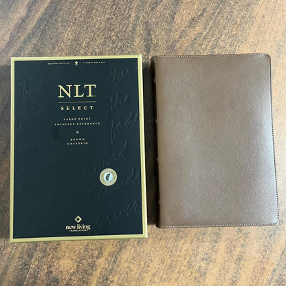 Personalized NLT Tyndale Select Large Print Thinline Reference Bible Thumb Indexed - Brown Goatskin Genuine Leather - Custom, 9798400506574