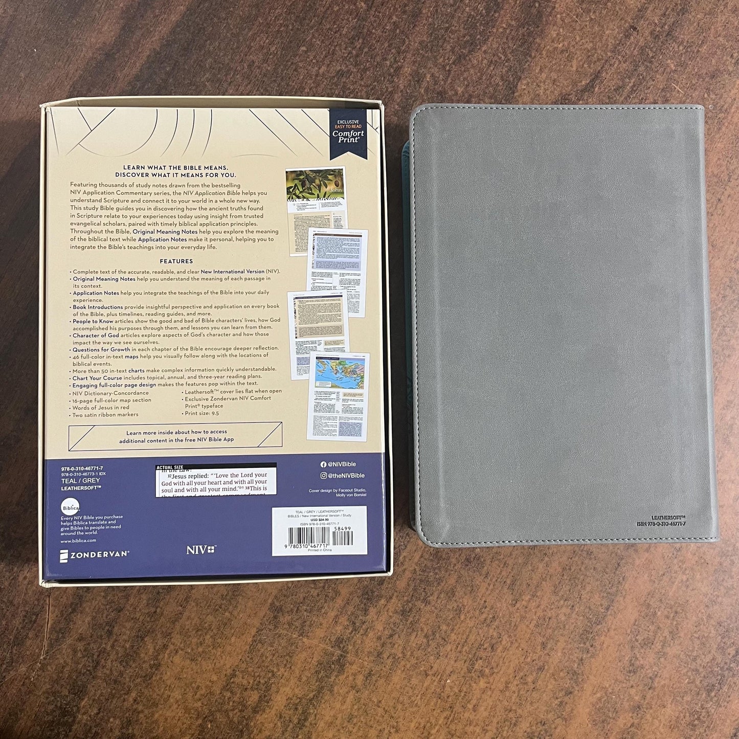 Personalized NIV Application Study Bible - Teal /Grey LeatherSoft - Custom Imprinted name, 9780310467717 (Update to Life Application Bible)