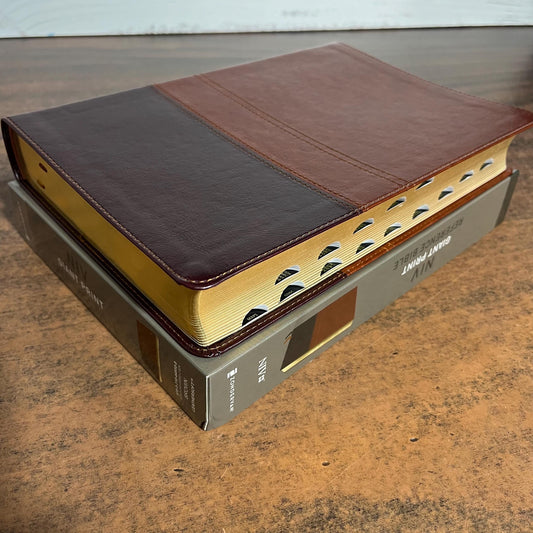 Personalized NIV Giant Print Reference Bible with Thumb Indexed Book Tabs - Brown LeatherSoft, Custom Imprinted with a name, 9780310449522