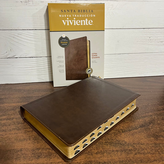 Personalized Spanish Bible Thumb Indexed - NTV Biblia Letra Super Gigante - Giant Print Bible - Rustic Brown LeatherLike 9798400511202