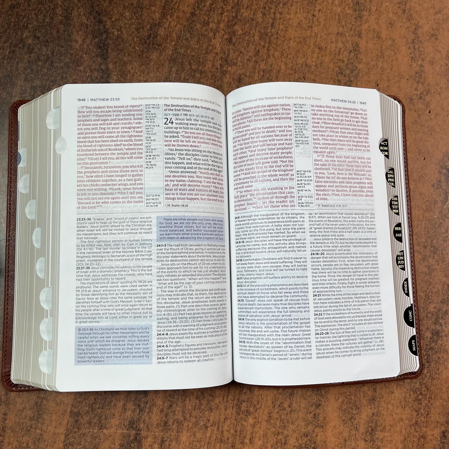 Personalized NIV Personal Size Life Application Study Bible Thumb Indexed - Brown / Slate Blue LeatherSoft -  Custom Imprinted 9780310465256