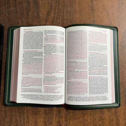 Personalized NKJV Large Print Thinline Reference Bible - Green Goatskin Premium Genuine Leather, Premier Collection, Name Imprinted