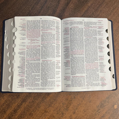 Personalized NIV Thompson Chain Reference Study Bible Thumb Indexed - Navy LeatherSoft, Custom Imprinted, ISBN 9780310459828
